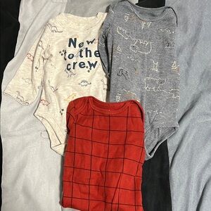 Set of Three Baby Bodysuits - Cream, Gray, and Red